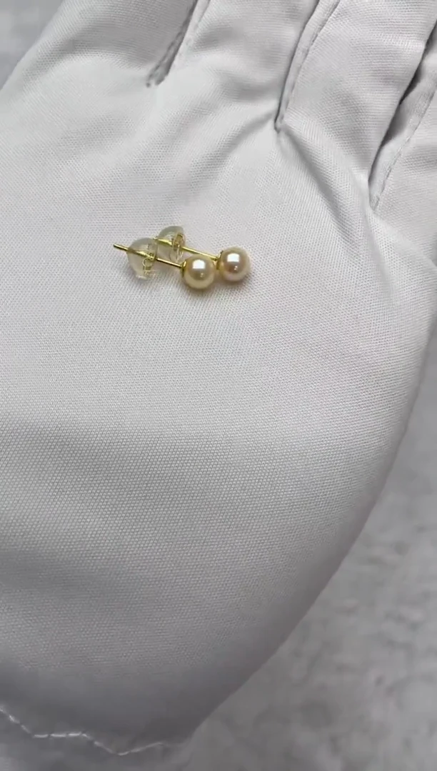银S925镶嵌耳饰海水珍珠AK羽皇金素钉5-5.5mm
