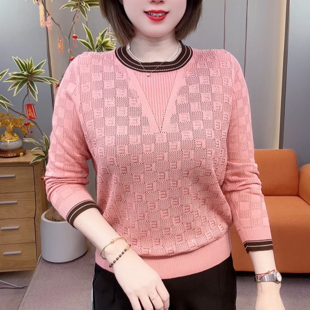 高档时尚洋气提花镶钻天丝衫24081