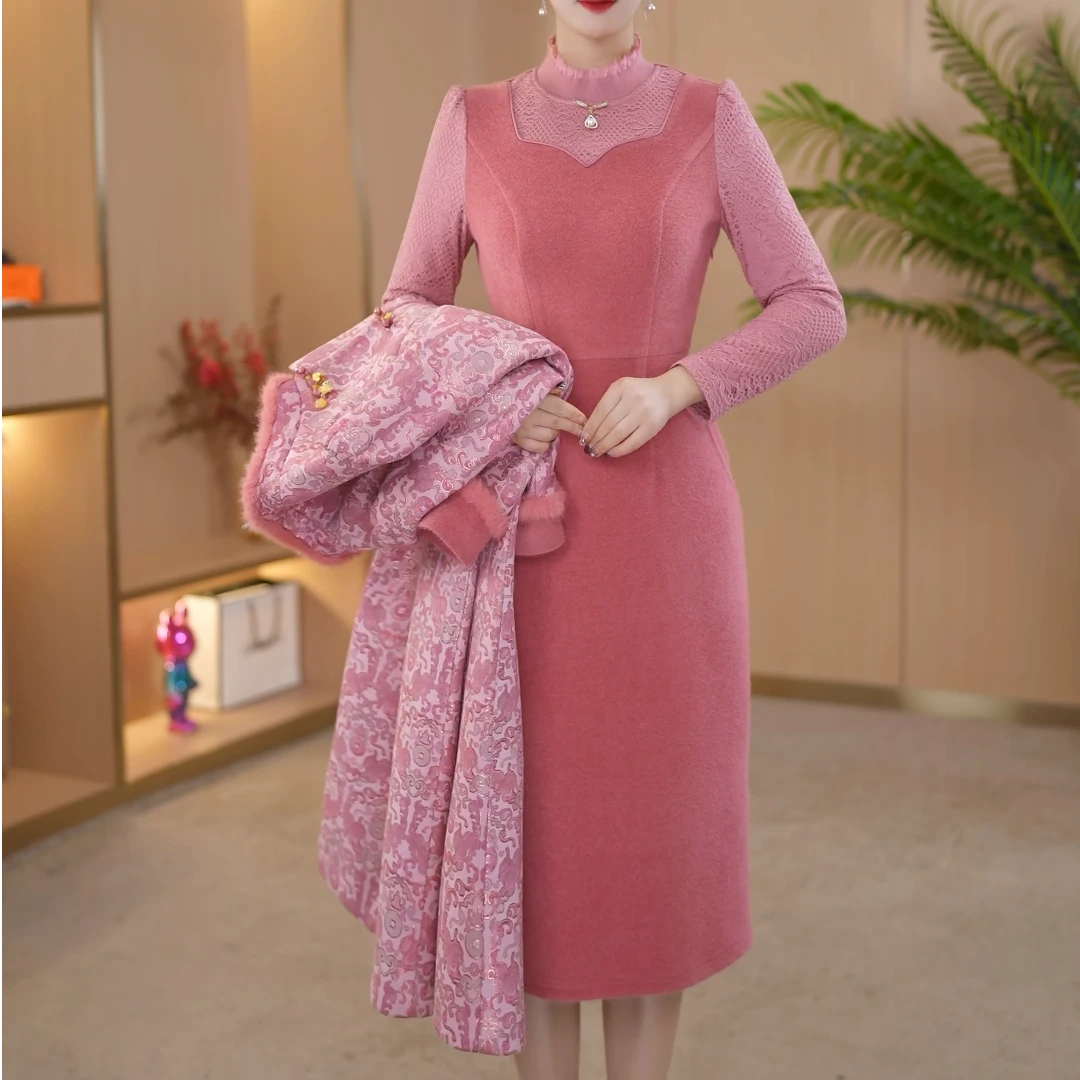 【宸紫女装】1226-2冬季时尚两件套连衣裙新款遮肚子显瘦洋气