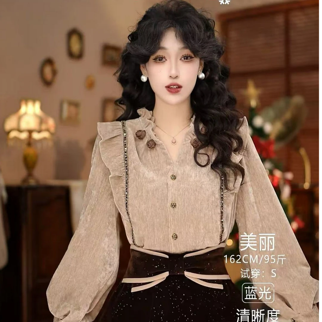 美丽【秋词】港味复古显瘦气质设计感上衣30960