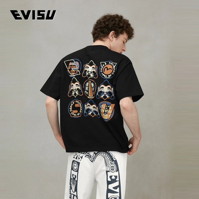 EVISU福神男士宽松印花短袖T恤2ESHTM5TS1205LFCT