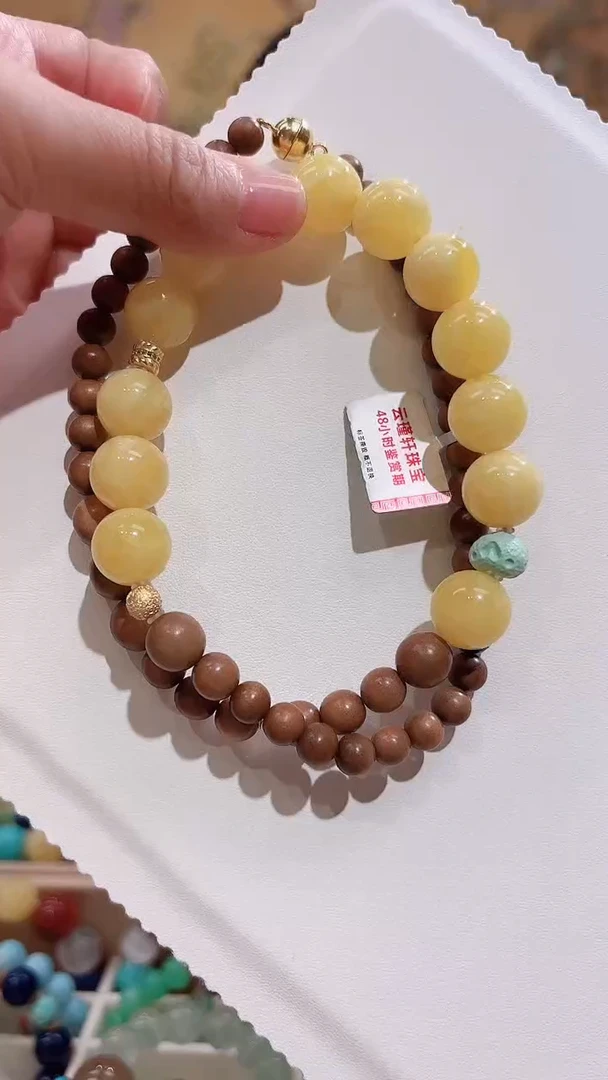 蜜蜡颈饰银S925镶嵌蜜蜡老山檀设计款15咪项链塔链