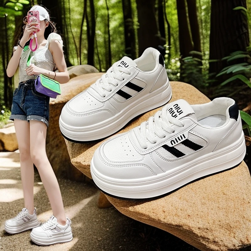 开学季厚底小白鞋女2025春秋季新款透气薄款板鞋百搭休闲运动鞋