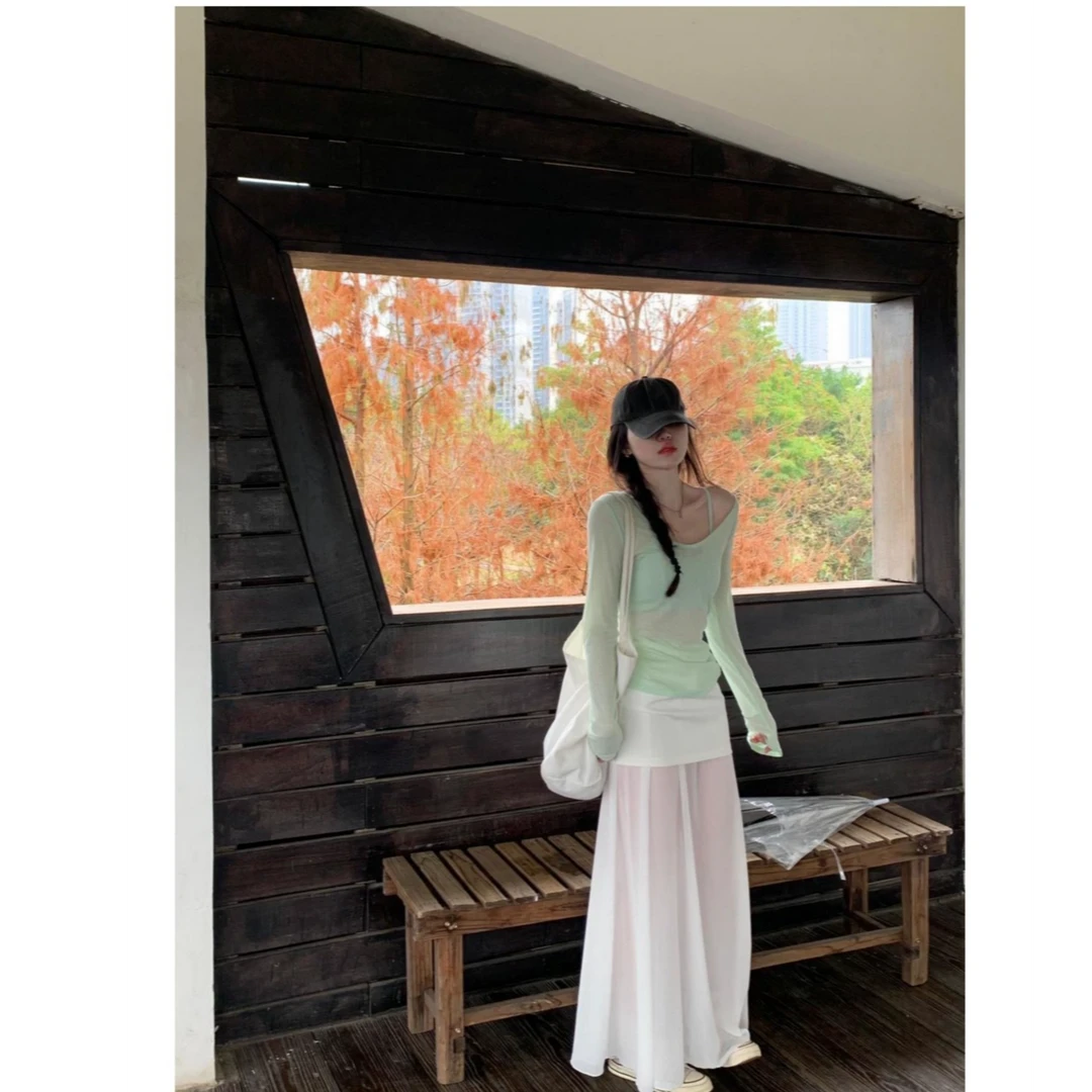 套装女2025春季纯欲风防晒罩衫薄款长袖上衣高腰显瘦半身裙三件套
