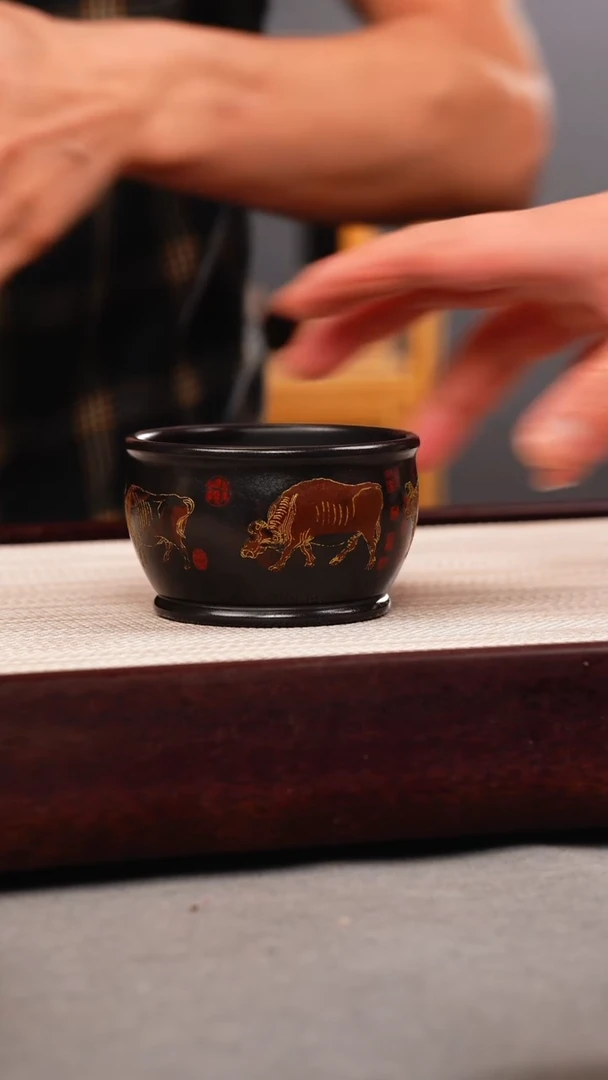 茶壶紫砂原矿石黄 五牛杯