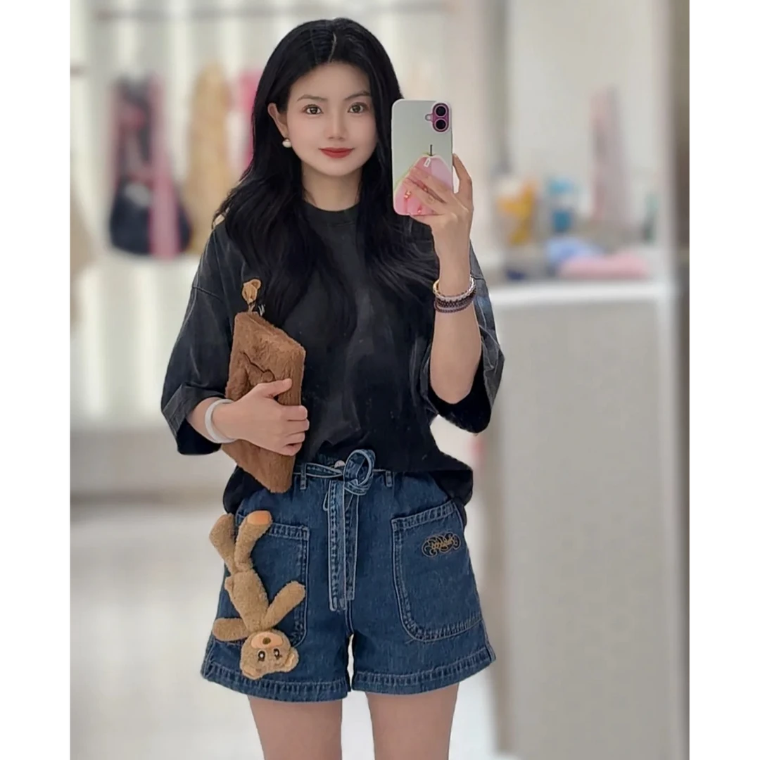 武汉LALABOBO2025年小熊系带牛仔短裤RBEB-ZD11商场同款