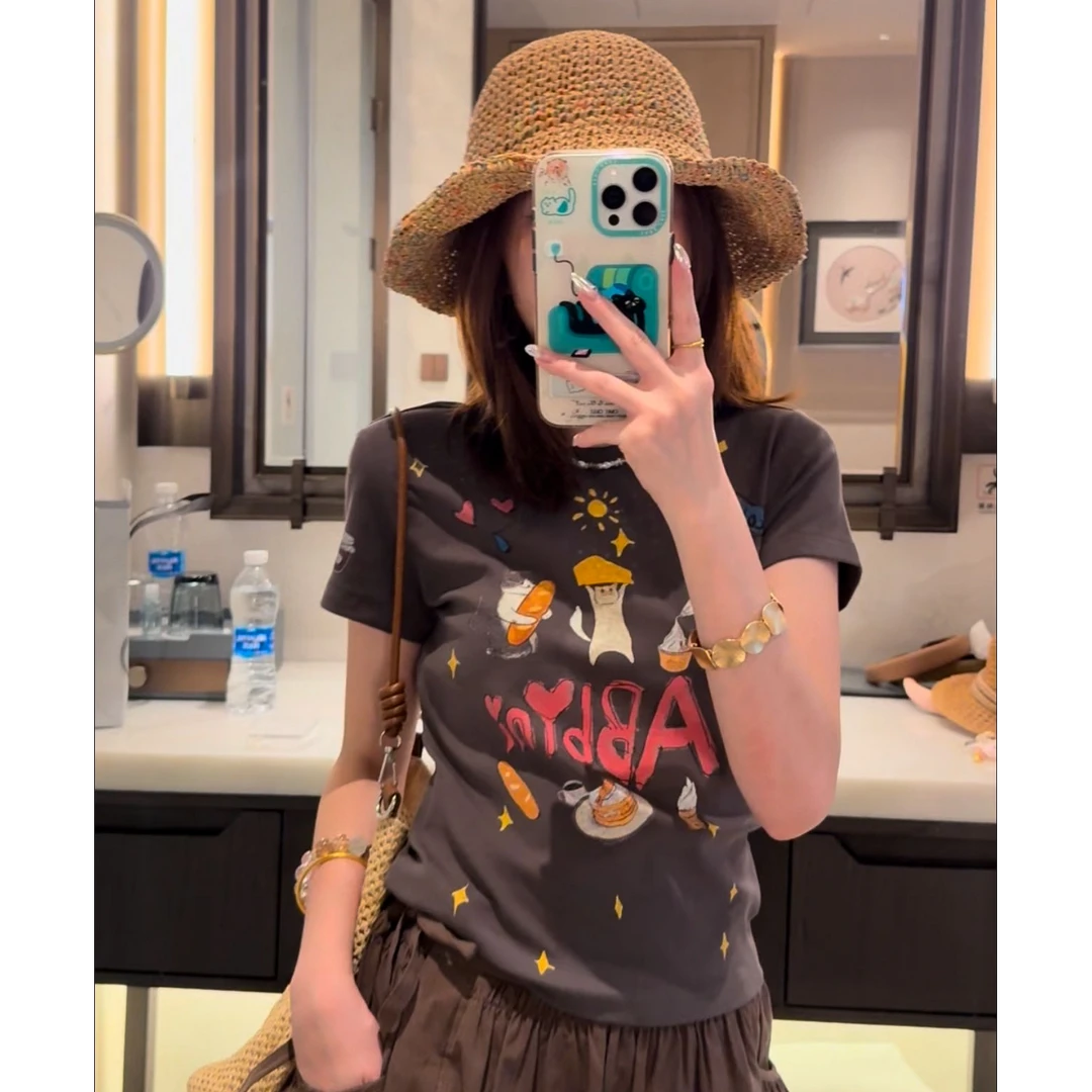 【LIbaibai】夏季2025年新款短袖T恤上衣BB-2017清