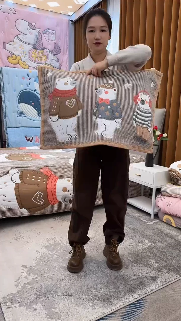 棉花三只熊枕巾-52x78