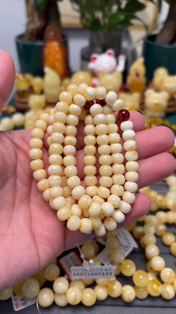 手串蜜蜡未镶嵌p55瓷白老型蜜蜡多圈 25.82克 7.5mm