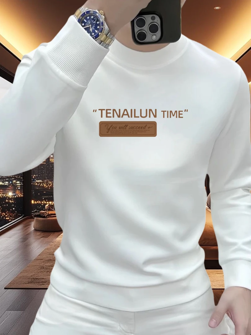 2025爆款男士秋冬圆领tenailun印花保暖新款痞帅高级卫衣套头长袖