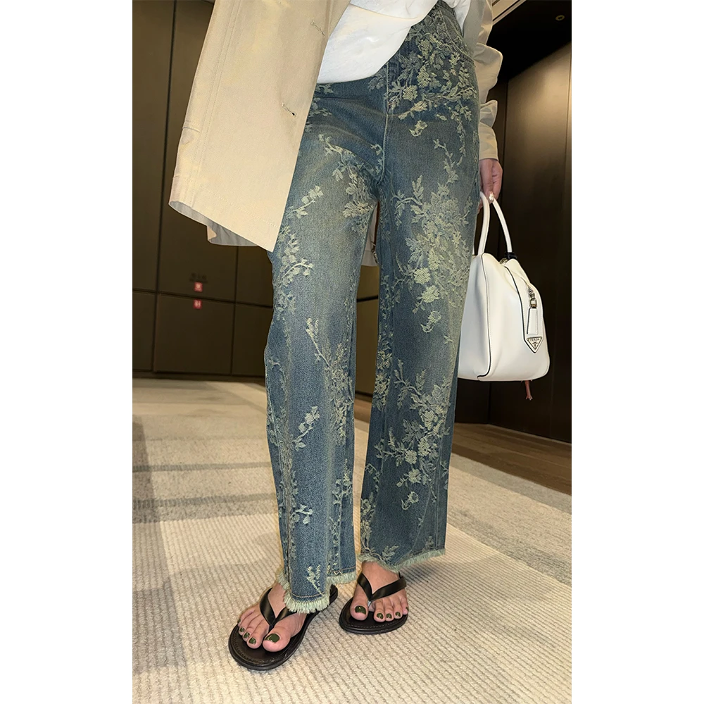 LA CALLA花牛提花重工水牛仔裤K076