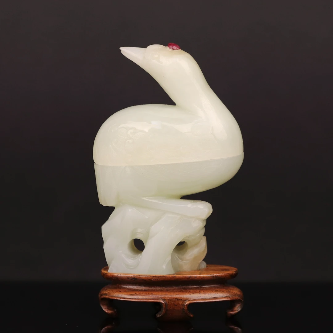 【古董】14、清代  和田玉回首仙鹤形摆件