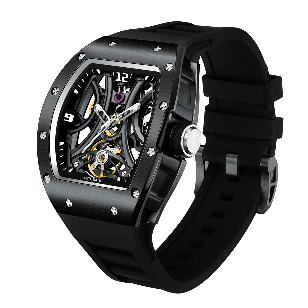 正品酒桶型镂空全自动机械男士腕表潮流时尚个性方形手表