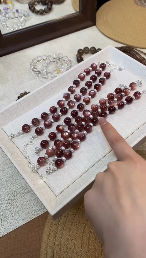 合金手链水晶粉锂云母淡水珍珠设计款10-11mm多样性发一