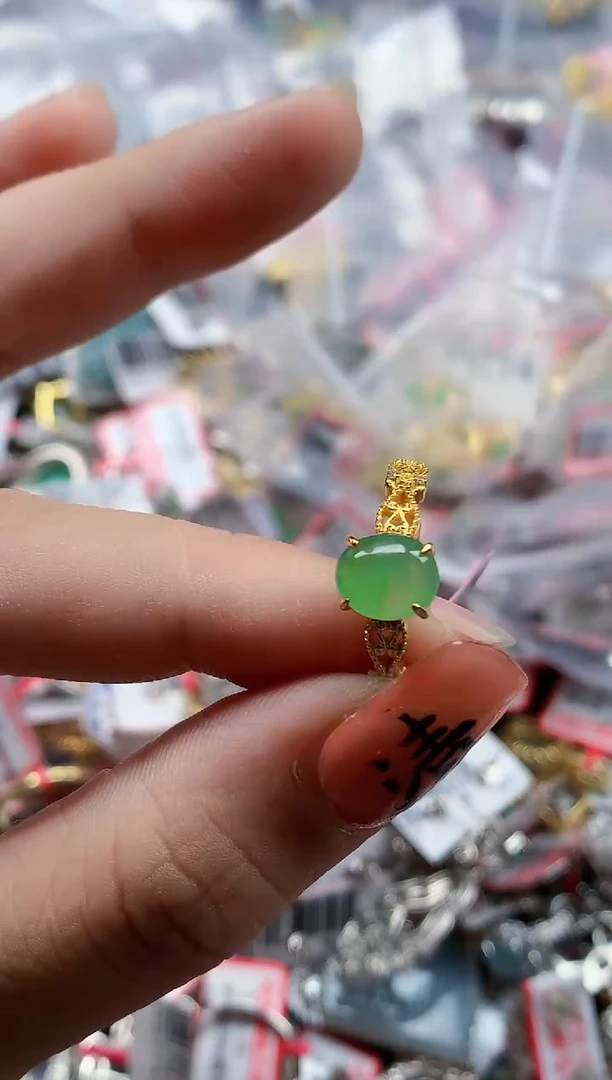 银S925镶嵌戒指翡翠天然A货缅甸翡翠