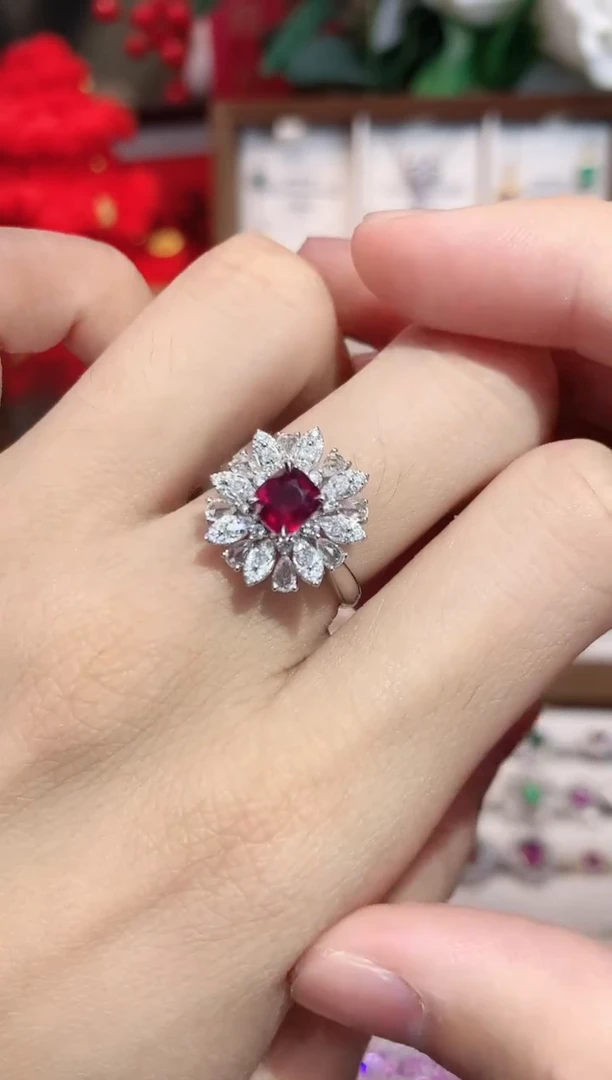 铂Pt950镶嵌戒指红宝石0.85ct/天然宝石/七天无理由
