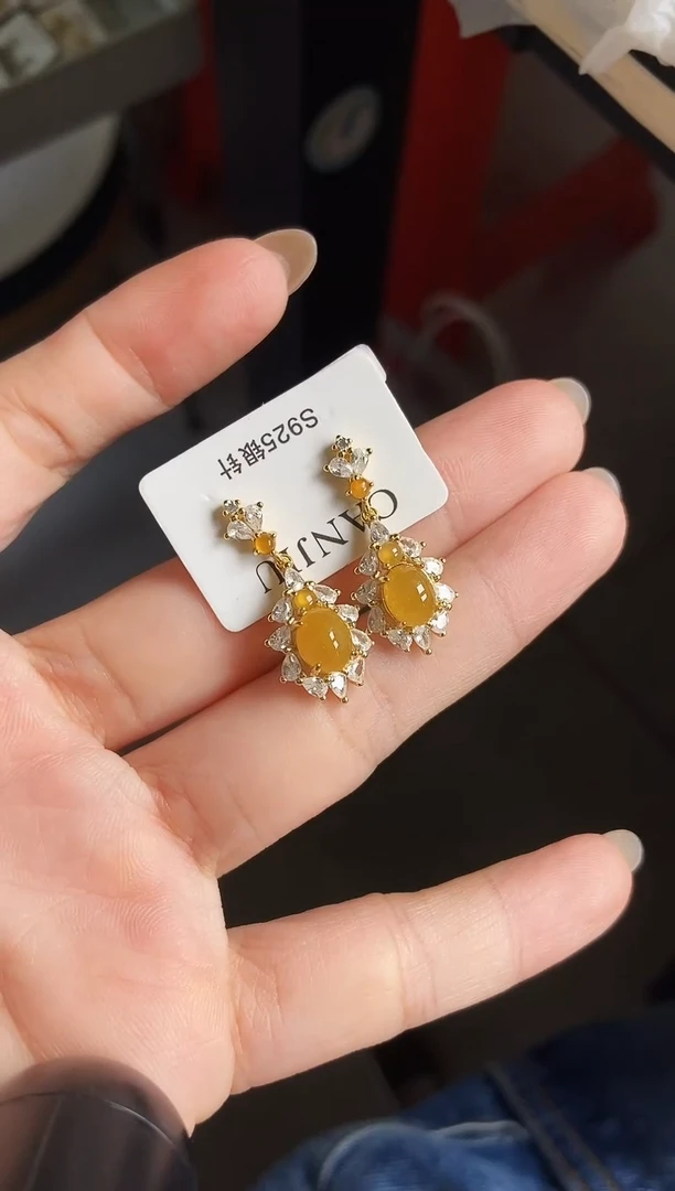 银S925镶嵌翡翠耳饰21