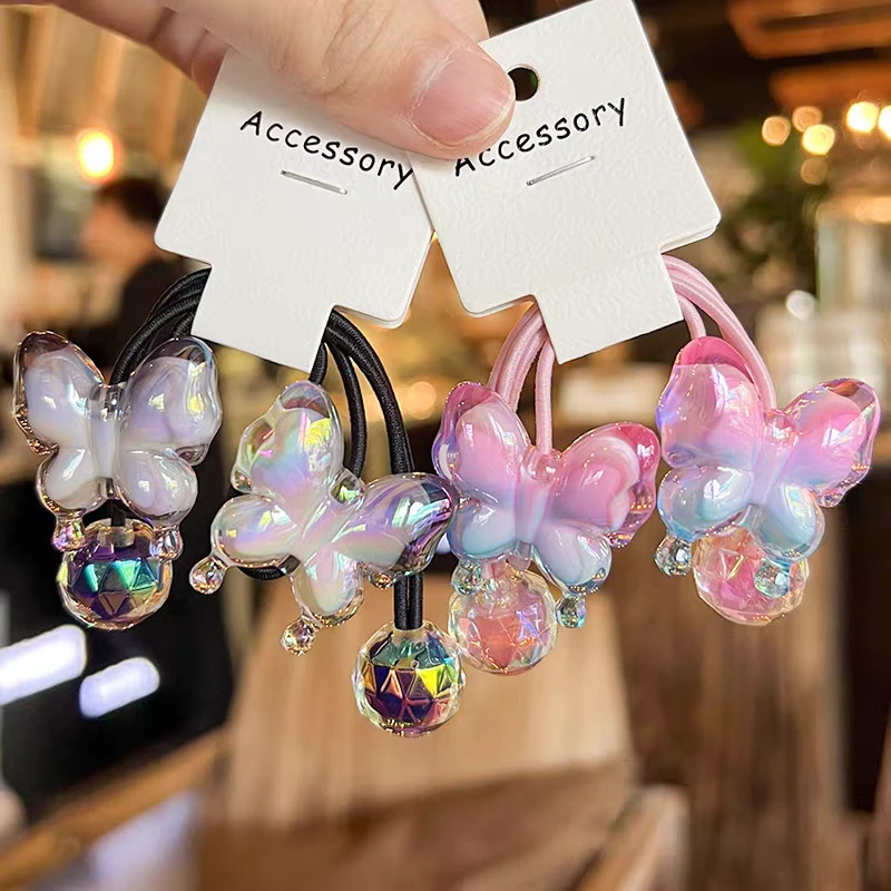 韩版蝴蝶结皮筋女童发圈渐变色发绳高弹力头绳可爱扎辫子头饰发饰