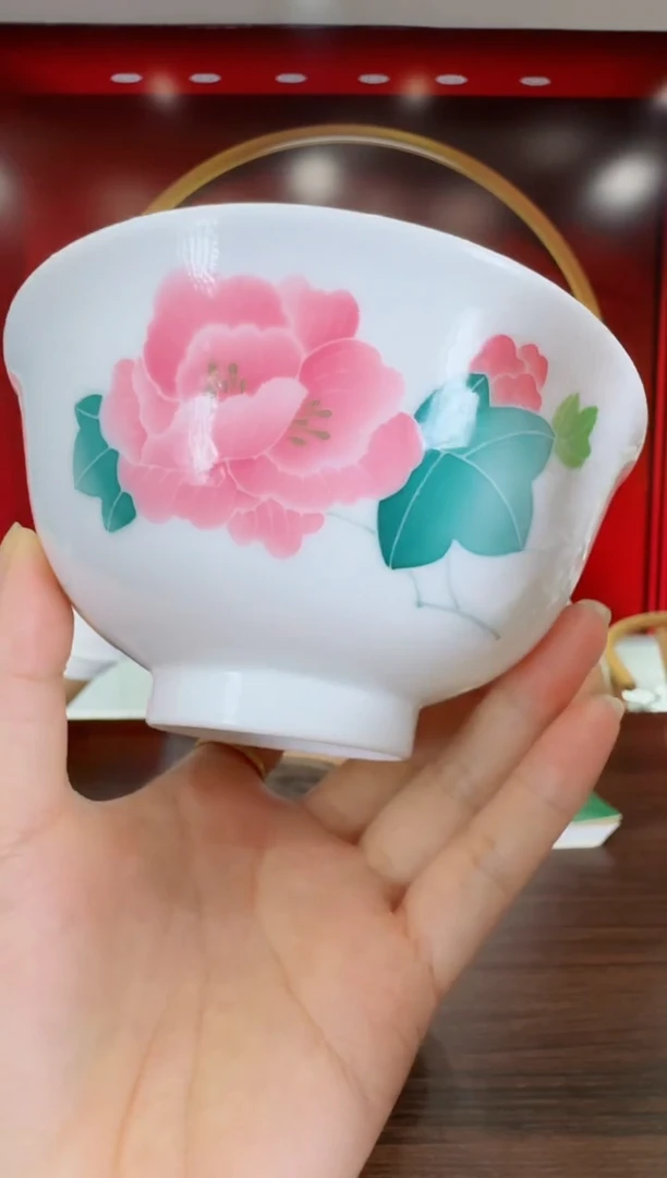 462函夏非遗釉下五彩芙蓉花对画碗