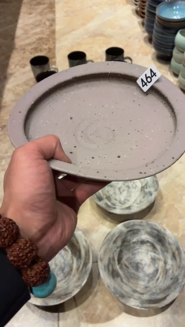 瓷片好?464微瑕粗陶手工淡紫椭圆盘1个