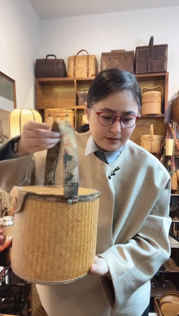 手工竹编缎面七饼桶