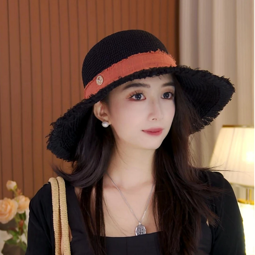 大帽檐户外遮阳帽女沙滩韩版海边百搭帽子编织防晒防紫外线渔夫帽