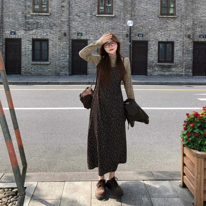 盈盈&南岛风大码女装假两件碎花连衣裙秋季胖mm减龄长裙子ZYY2109