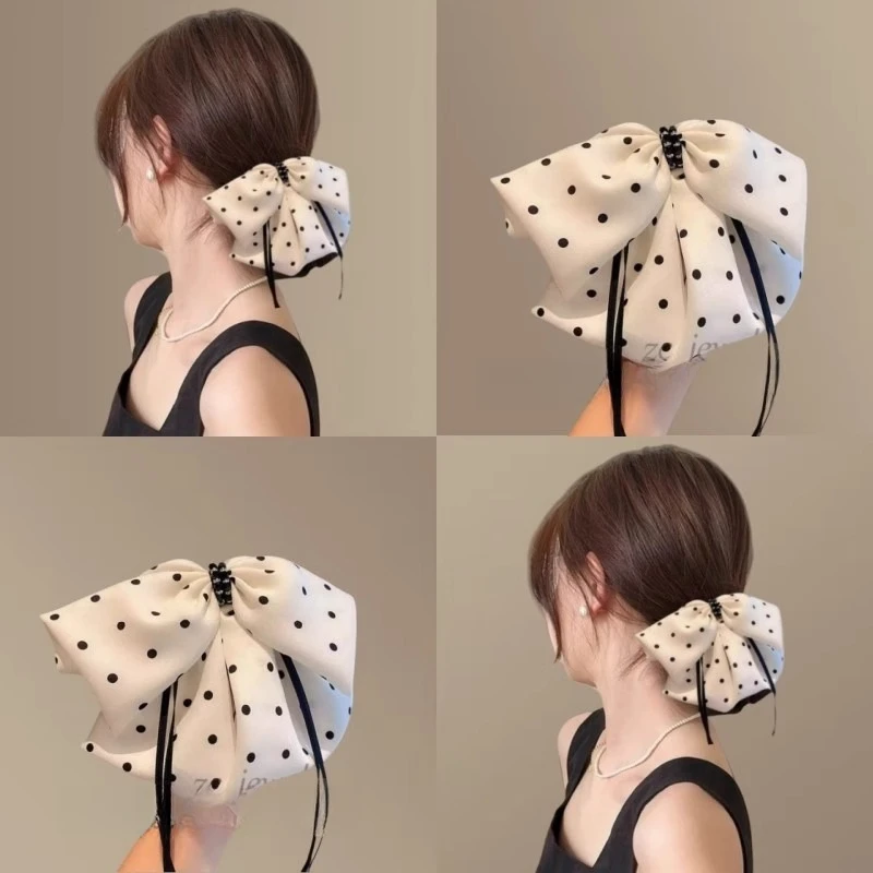 仙气飘飘~黑白时尚波点蝴蝶结高马尾夹高级感小众后脑勺发抓发饰