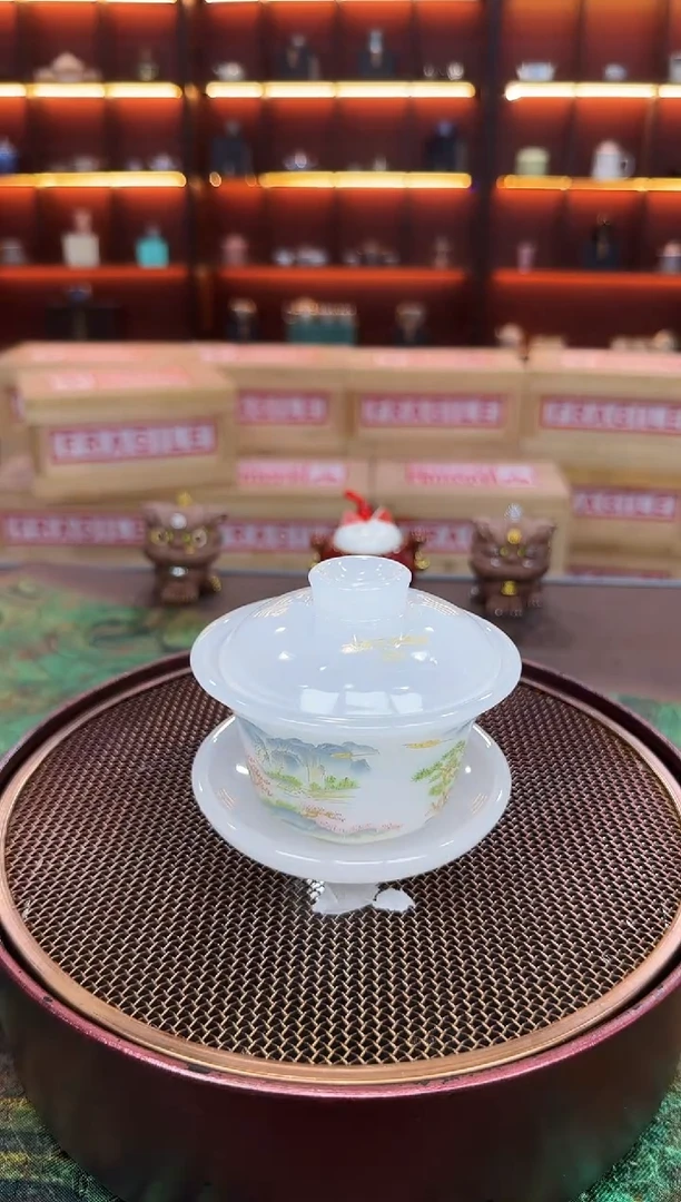 琉璃-锦绣山春盖碗四杯