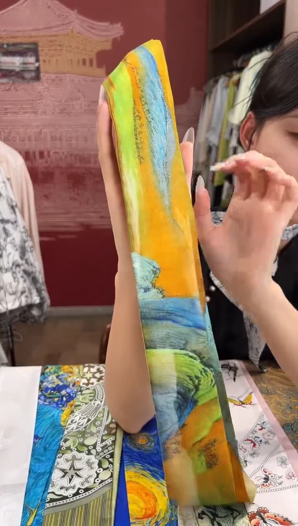 刺绣桑蚕丝飘带 长款
