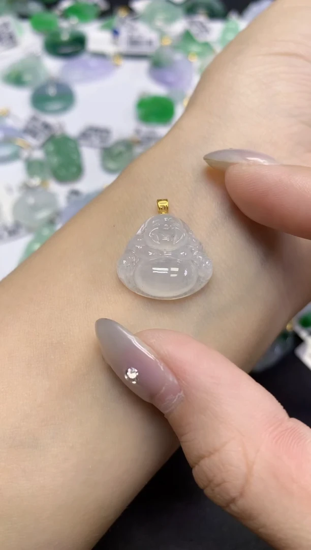 颈饰18K金镶嵌翡翠天然缅甸翡翠A货百元以上9元证书费自理