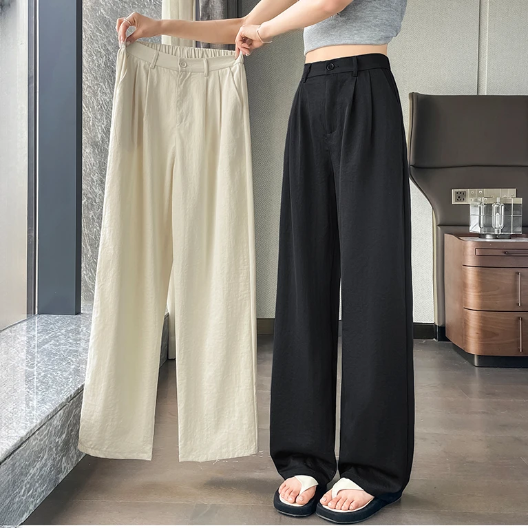 亚麻窄版阔腿裤女夏季薄款2025高腰垂感显瘦休闲冰丝直筒西装裤子