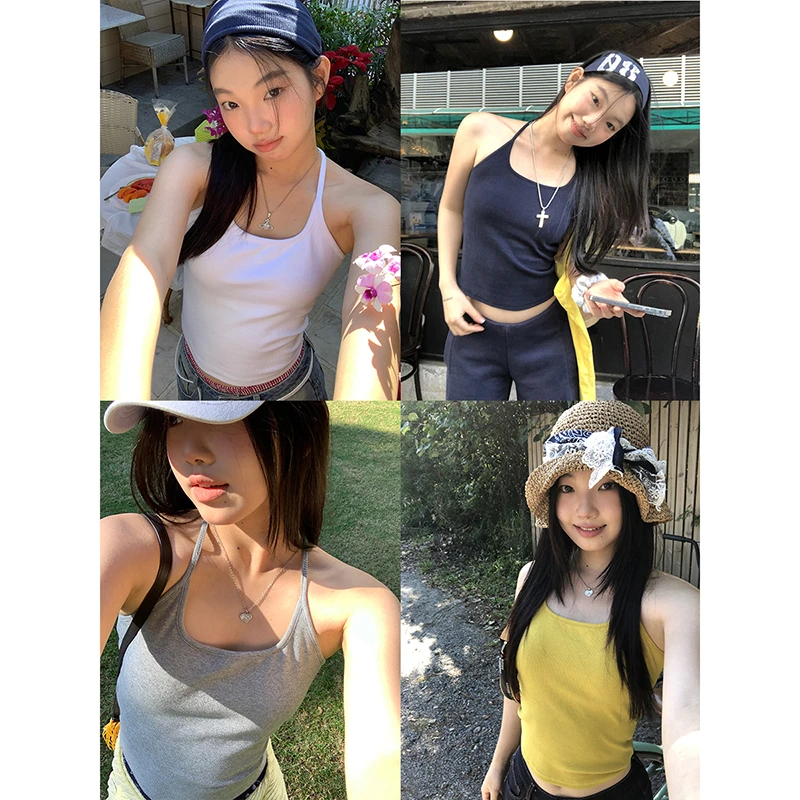 红人馆春季纯色辣妹短款百搭韩版风无袖通勤ins小众背心251V0092#