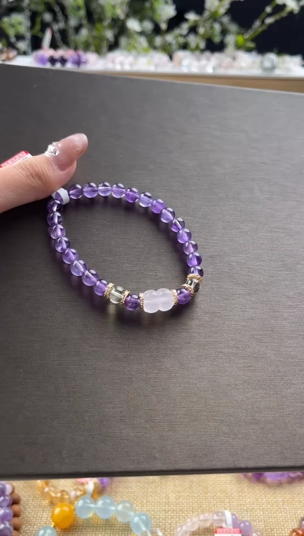 紫晶手链未镶嵌天然紫水晶6-7mm设计款手链多样性发其一