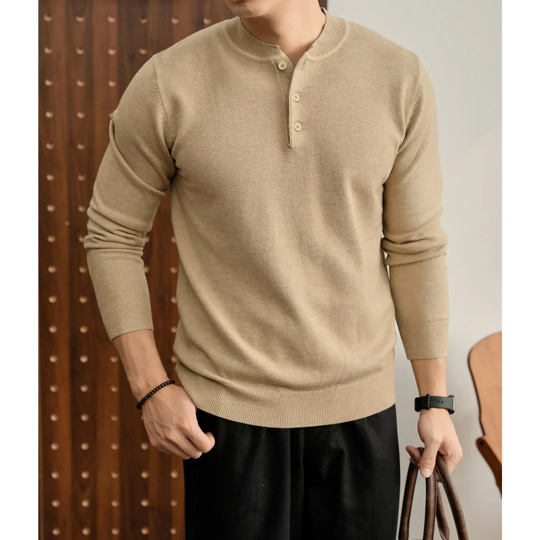 奥兰德保罗男士秋冬美式复购cleanfit针织衫老钱风亨利领长袖毛衣