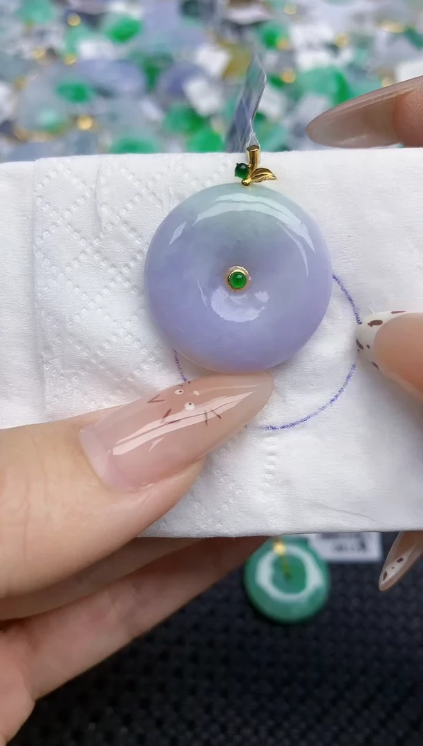 翡翠18K金镶嵌颈饰393   天然翡翠A货