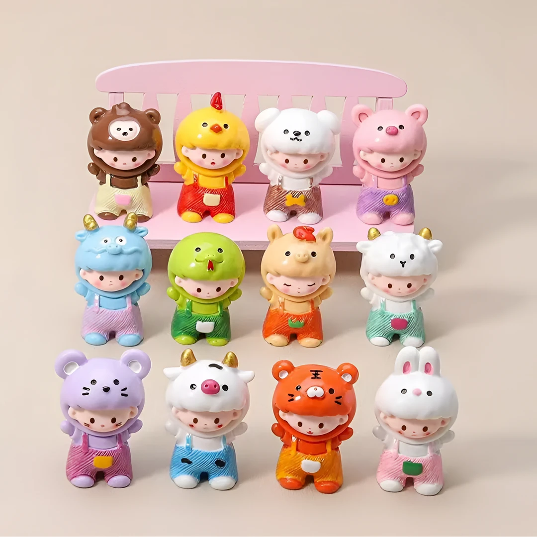 【直播拆】新款十二生肖背带裤崽崽网红创意树脂摆件