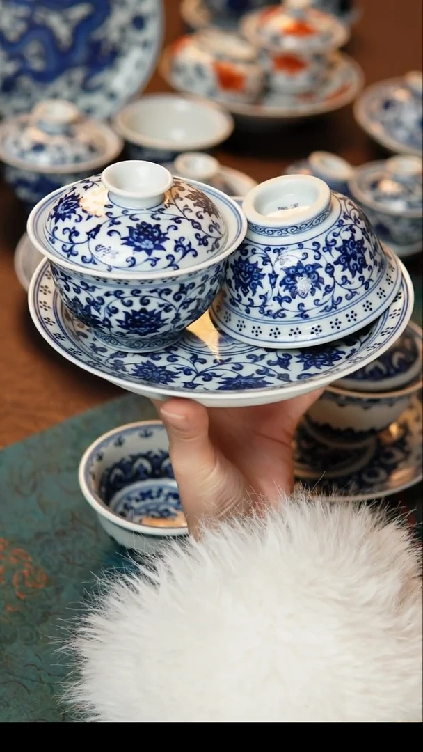 茶具大缠枝连套组送茶巾