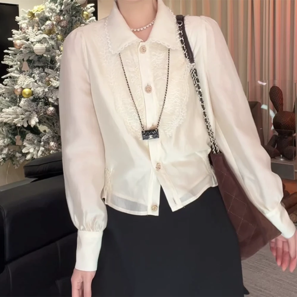 【流光仙子】高级法式花边温柔设计感蕾丝百搭时尚衬衫上衣女新款