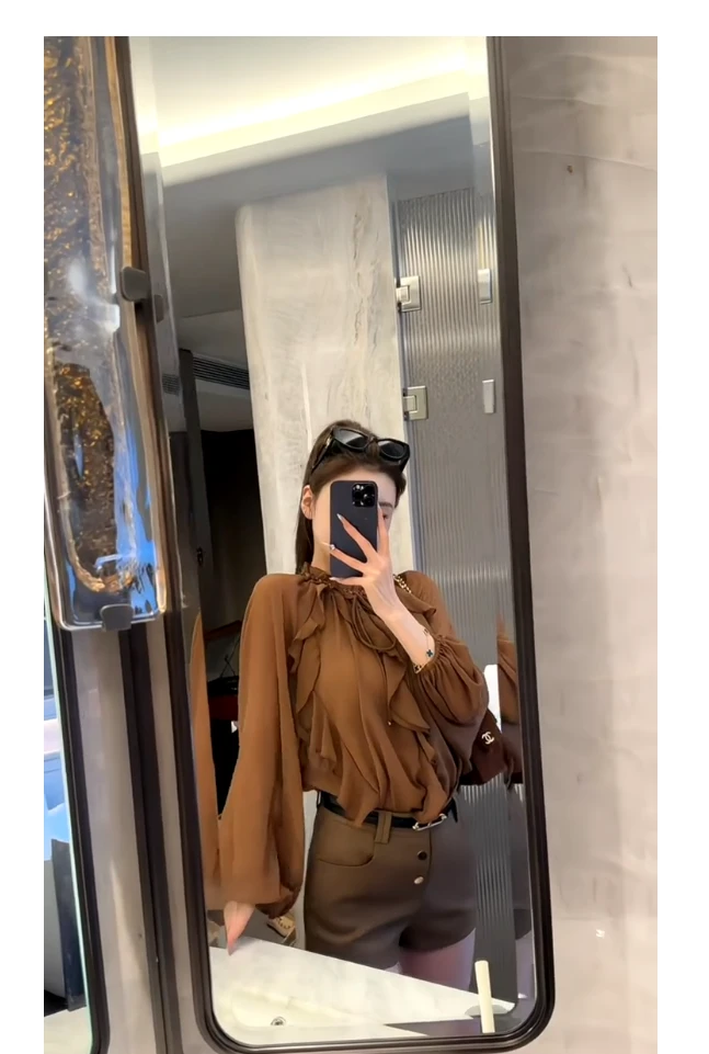 2025新款显瘦纯欲风氛围感花边系带宽松透气防晒小衫上衣配短裤女