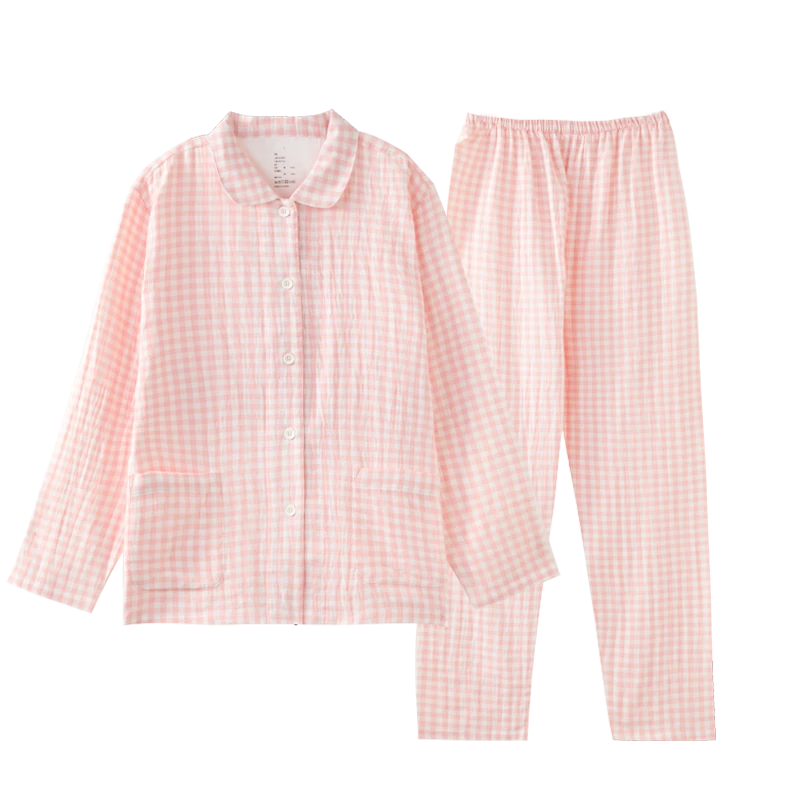 撤柜！女款A类全棉双层纱家居服女士纯棉睡衣长袖长裤套装精梳细纱