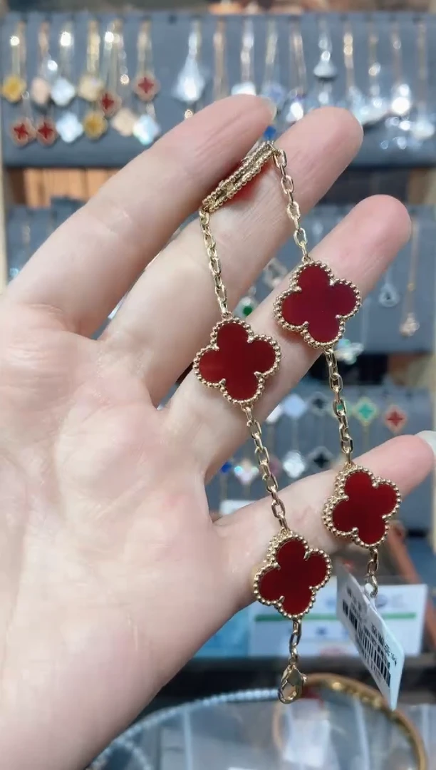 18K金镶嵌手链玛瑙/玉髓玛瑙K黄红五花