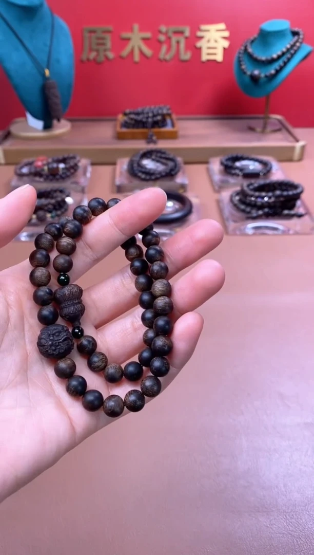 【闪购商品】沉香手串P沉水富森瘤疤08+葫芦貔貅顶珠沉香木雕