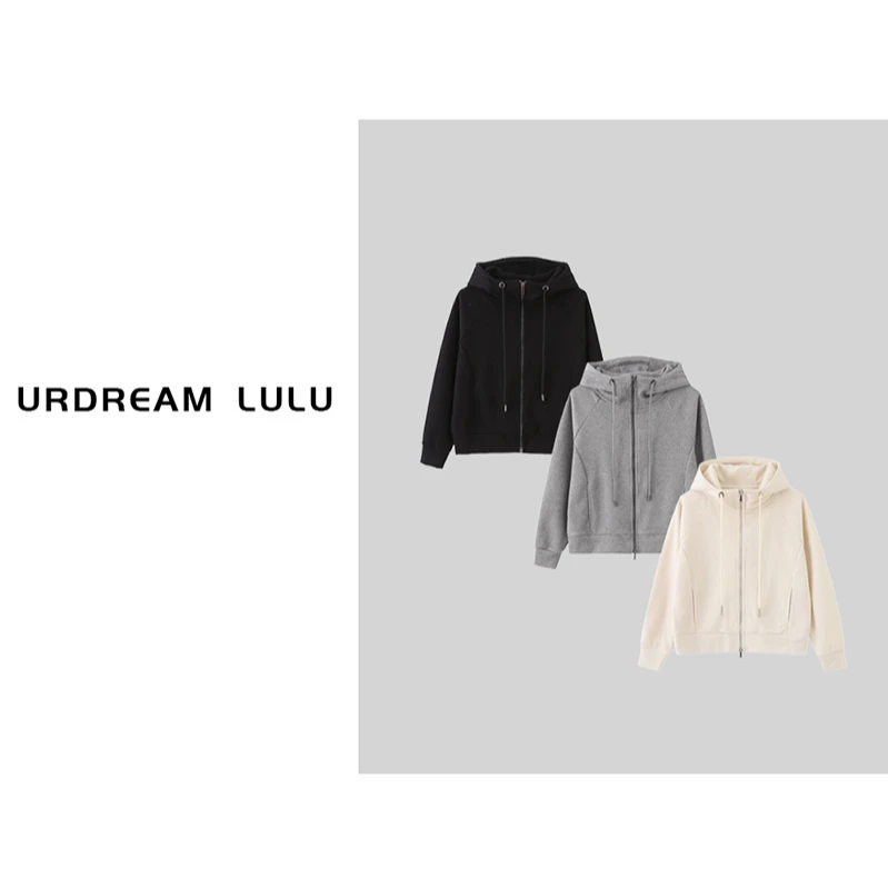 [风轻日暖] 秋冬加厚竖条纹理连帽外套女保暖长袖拉链卫衣-P8837