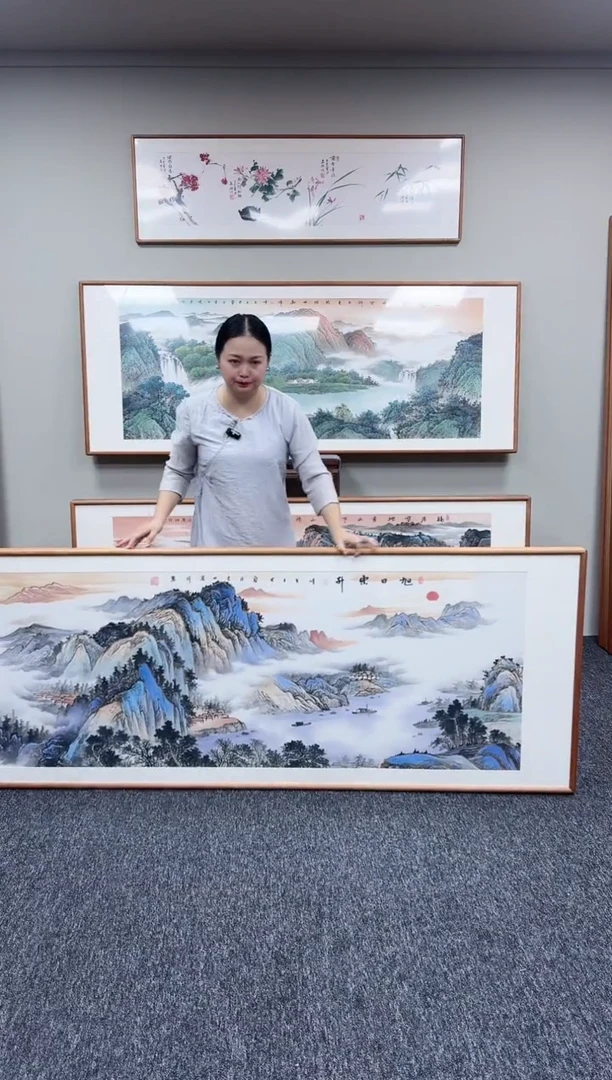 国画旭日东升210*80周亮珍老师手绘作品