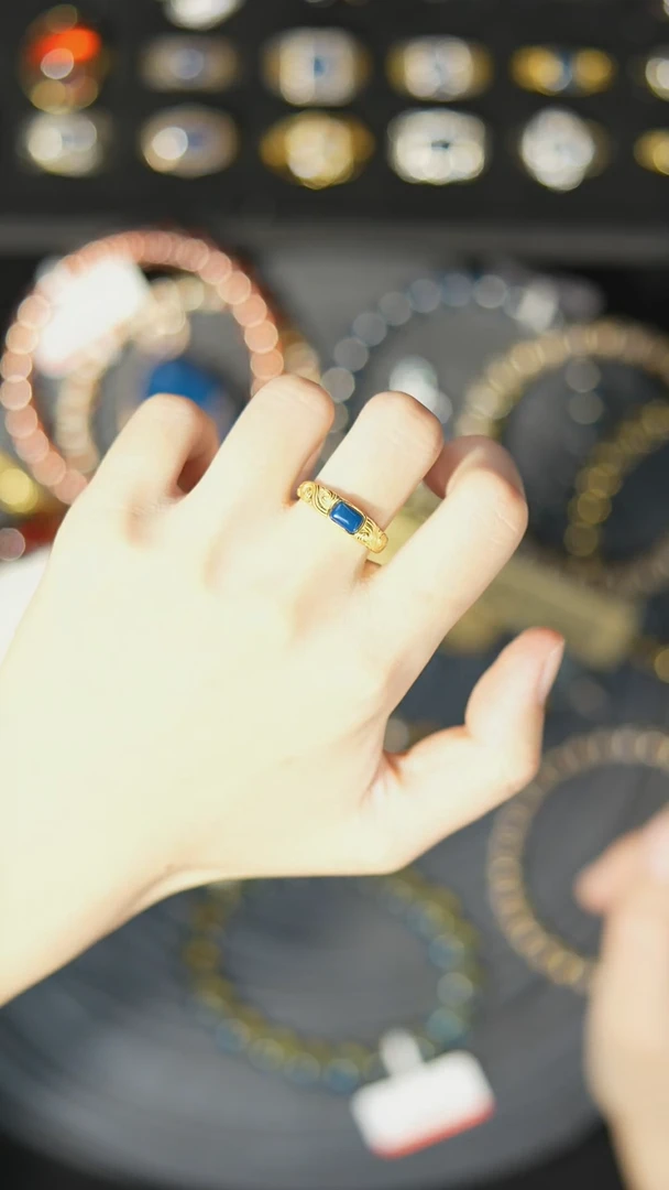 【闪购商品】琥珀裸石银S925镶嵌多米银戒