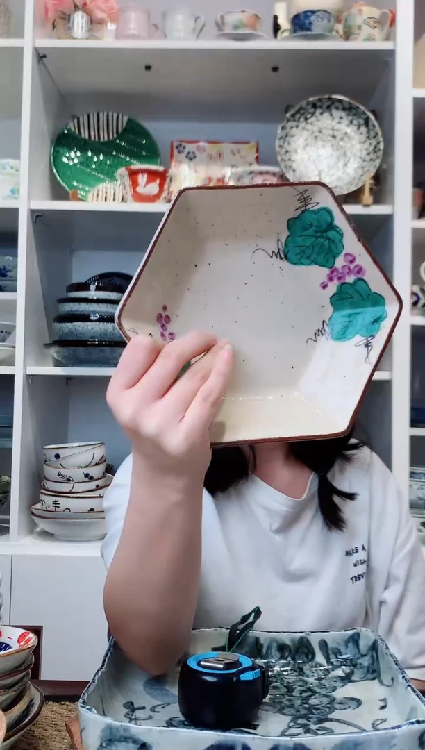 陶瓷濑户烧手绘葡萄六角盘