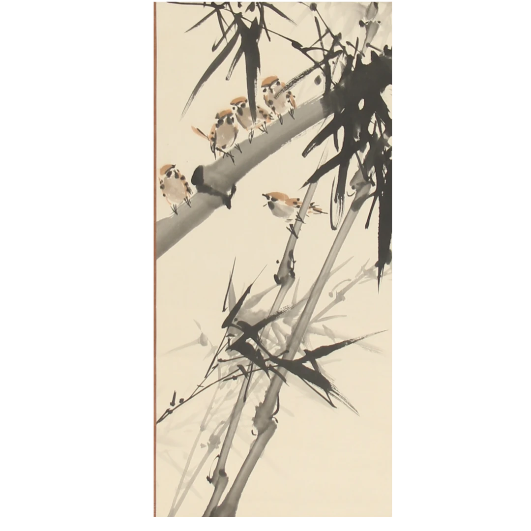 LOT.2225 《竹雀》67*35cm 纸本设色立轴