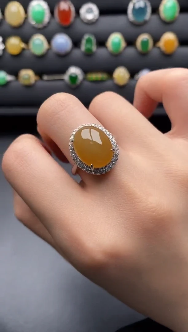 银S925镶嵌戒指翡翠一物一证一礼盒