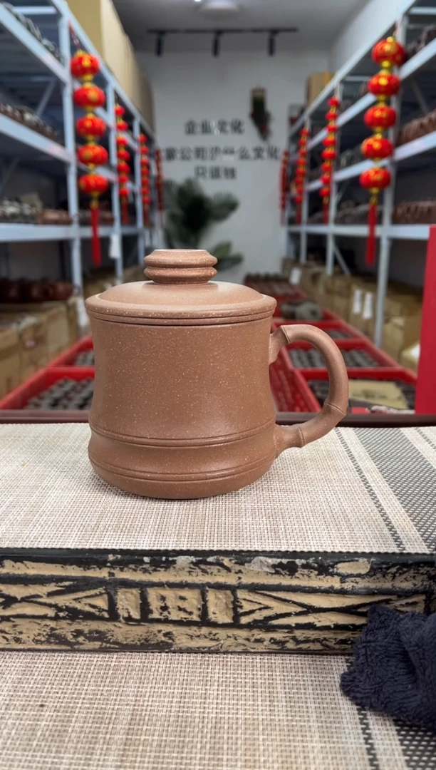 【闪购商品】紫砂茶杯五彩段双线竹节光素内胆三件套礼盒装